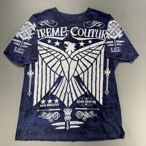 Affliction Xtreme Couture Shirt Mens Blue Large Connect‎ Eagle Wings Y2K Hipster